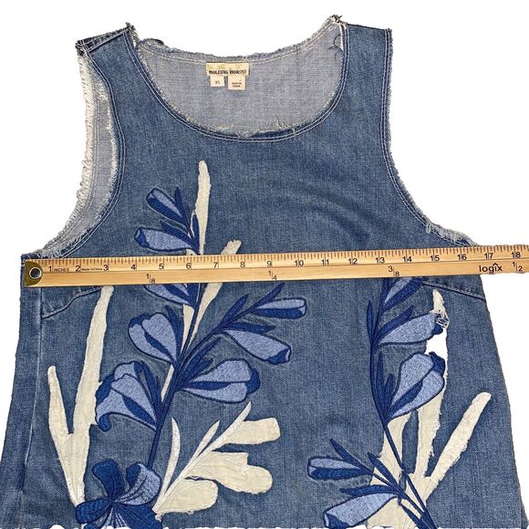 Anthropologie Holding Horses Blue Denim Dress Floral Embroidery Festival Boho XS - Picture 5 of 9